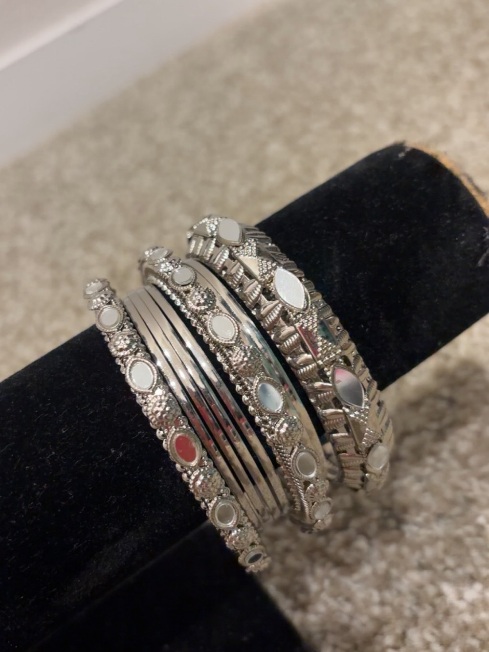 Silver Tone Decorative Stackable Women's Bracelet Set 2.6 size